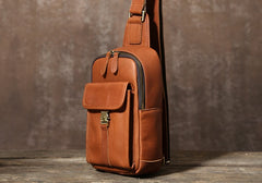 Handmade Leather Mens Cool Chest Bag Sling Bag Crossbody Bag Travel Bag Hiking Bag for men