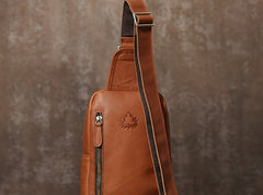 Handmade Leather Mens Cool Chest Bag Sling Bag Crossbody Bag Travel Bag Hiking Bag for men