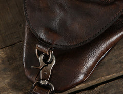 Handmade Leather Mens Cool Chest Bag Sling Bag Crossbody Bag Travel Bag Hiking Bag for men