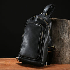 Handmade Leather Mens Cool Chest Bag Sling Bag Crossbody Bag Travel Bag Hiking Bag for men