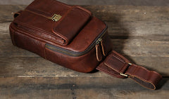 Handmade Leather Mens Cool Chest Bag Sling Bag Crossbody Bag Travel Bag Hiking Bag for men