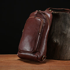 Handmade Leather Mens Cool Chest Bag Sling Bag Crossbody Bag Travel Bag Hiking Bag for men