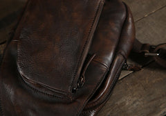 Handmade Leather Mens Cool Chest Bag Sling Bag Crossbody Bag Travel Bag Hiking Bag for men