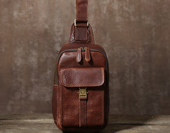 Handmade Leather Mens Cool Chest Bag Sling Bag Crossbody Bag Travel Bag Hiking Bag for men