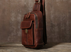 Handmade Leather Mens Cool Chest Bag Sling Bag Crossbody Bag Travel Bag Hiking Bag for men