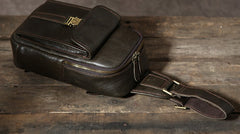 Handmade Leather Mens Cool Chest Bag Sling Bag Crossbody Bag Travel Bag Hiking Bag for men