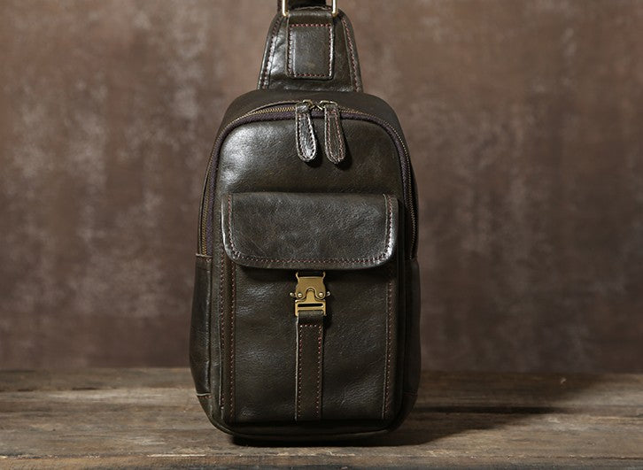 Handmade Leather Mens Cool Chest Bag Sling Bag Crossbody Bag Travel Ba –  iwalletsmen