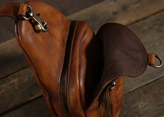 Handmade Leather Mens Cool Chest Bag Sling Bag Crossbody Bag Travel Bag Hiking Bag for men