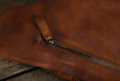 Handmade Leather Mens Cool Chest Bag Sling Bag Crossbody Bag Travel Bag Hiking Bag for men