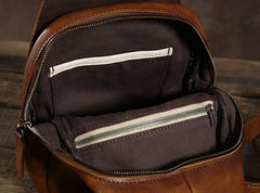 Handmade Leather Mens Cool Chest Bag Sling Bag Crossbody Bag Travel Bag Hiking Bag for men