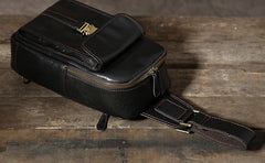 Handmade Leather Mens Cool Chest Bag Sling Bag Crossbody Bag Travel Bag Hiking Bag for men