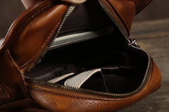 Handmade Leather Mens Cool Chest Bag Sling Bag Crossbody Bag Travel Bag Hiking Bag for men