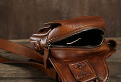 Handmade Leather Mens Cool Chest Bag Sling Bag Crossbody Bag Travel Bag Hiking Bag for men