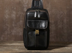 Handmade Leather Mens Cool Chest Bag Sling Bag Crossbody Bag Travel Bag Hiking Bag for men