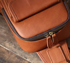 Handmade Leather Mens Cool Chest Bag Sling Bag Crossbody Bag Travel Bag Hiking Bag for men