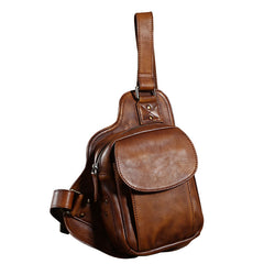 Handmade Leather Mens Cool Chest Bag Sling Bag Crossbody Bag Travel Bag Hiking Bag for men