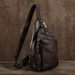 Handmade Leather Mens Cool Chest Bag Sling Bag Crossbody Bag Travel Bag Hiking Bag for men