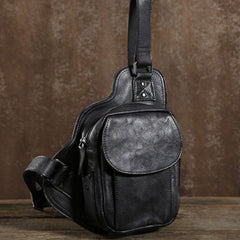 Handmade Leather Mens Cool Chest Bag Sling Bag Crossbody Bag Travel Bag Hiking Bag for men