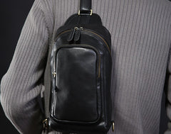 Handmade Leather Mens Cool Chest Bag Sling Bag Crossbody Bag Travel Bag Hiking Bag for men