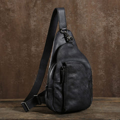 Handmade Leather Mens Cool Chest Bag Sling Bag Crossbody Bag Travel Bag Hiking Bag for men