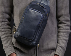 Handmade Leather Mens Cool Chest Bag Sling Bag Crossbody Bag Travel Bag Hiking Bag for men