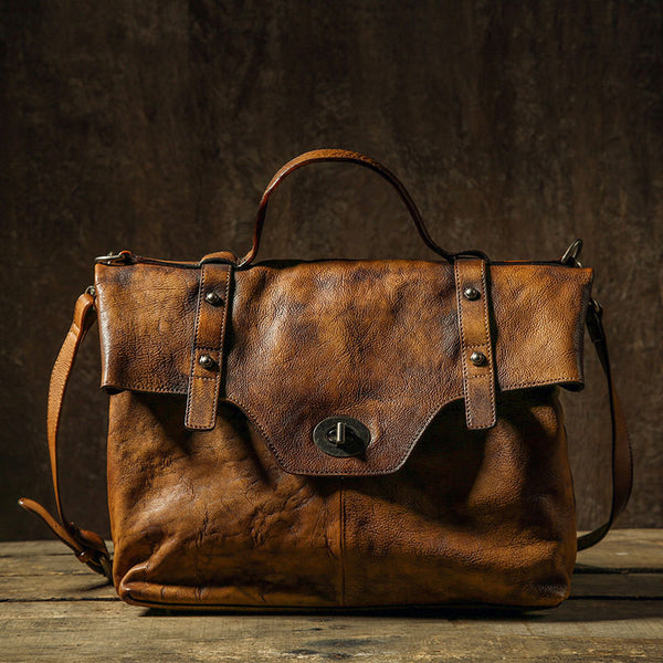 Handmade Leather Mens Cool Messenger Bag Briefcase Work Bag Business Bag Laptop Bag for men