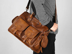 Handmade Leather Mens Cool Messenger Bag Briefcase Work Bag Business Bag Laptop Bag for men