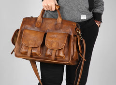 Handmade Leather Mens Cool Messenger Bag Briefcase Work Bag Business Bag Laptop Bag for men