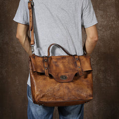 Handmade Leather Mens Cool Messenger Bag Briefcase Work Bag Business Bag Laptop Bag for men
