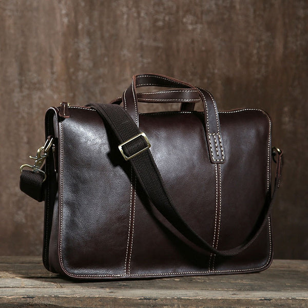 Handmade Leather Mens Cool Messenger Bag Briefcase Work Bag Business Bag Laptop Bag for men
