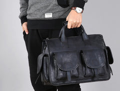Handmade Leather Mens Cool Messenger Bag Briefcase Work Bag Business Bag Laptop Bag for men