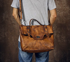 Handmade Leather Mens Cool Messenger Bag Briefcase Work Bag Business Bag Laptop Bag for men