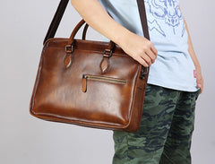 Handmade Leather Mens Cool Messenger Bag Briefcase Work Bag Business Bag Laptop Bag for men