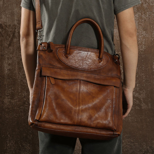 Handmade Leather Mens Cool Messenger Bag Briefcase Work Bag Business Bag Laptop Bag for men