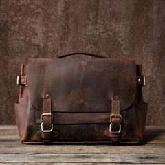 Handmade Leather Mens Cool Messenger Bag Briefcase Work Bag Business Bag Laptop Bag for men