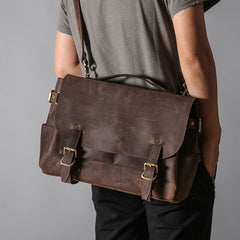 Handmade Leather Mens Cool Messenger Bag Briefcase Work Bag Business Bag Laptop Bag for men