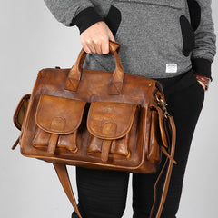 Handmade Leather Mens Cool Messenger Bag Briefcase Work Bag Business Bag Laptop Bag for men