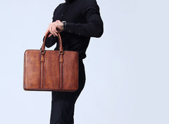 Handmade Leather Mens Cool Messenger Bag Briefcase Work Bag Business Bag Laptop Bag for men