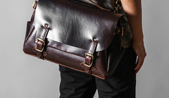 Handmade Leather Mens Cool Messenger Bag Briefcase Work Bag Business Bag Laptop Bag for men