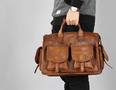 Handmade Leather Mens Cool Messenger Bag Briefcase Work Bag Business Bag Laptop Bag for men