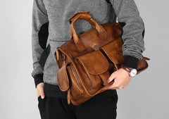 Handmade Leather Mens Cool Messenger Bag Briefcase Work Bag Business Bag Laptop Bag for men