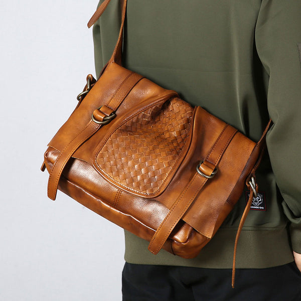 Handmade Leather Mens Cool Shoulder Bag Messenger Bag Chest Bag Bike Bag Cycling Bag for men