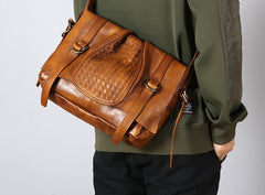 Handmade Leather Mens Cool Shoulder Bag Messenger Bag Chest Bag Bike Bag Cycling Bag for men