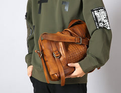 Handmade Leather Mens Cool Shoulder Bag Messenger Bag Chest Bag Bike Bag Cycling Bag for men