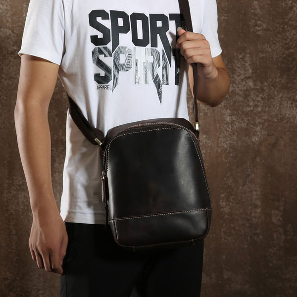 Handmade Leather Mens Cool Small Shoulder Bag Messenger Bag Chest Bag Bike Bag Cycling Bag for men