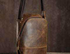 Handmade Leather Mens Cool Small Shoulder Bag Messenger Bag Chest Bag Bike Bag Cycling Bag for men