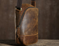 Handmade Leather Mens Cool Small Shoulder Bag Messenger Bag Chest Bag Bike Bag Cycling Bag for men