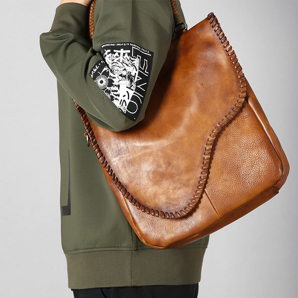 Handmade Leather Mens Handbag Cool Messenger Bag Shoulder Bag for Men