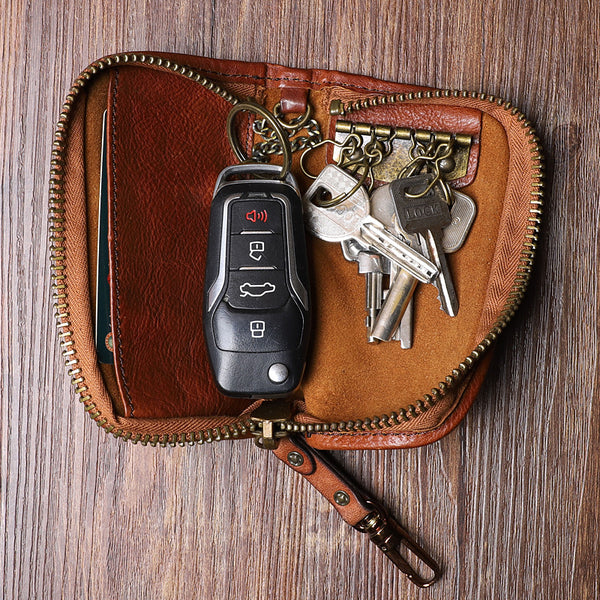 Handmade Leather Mens Small Brown Key Wallet Key Holder Black Car Key Case for Men - iwalletsmen