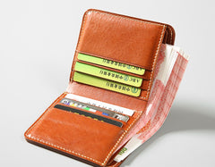 Handmade Leather Mens Slim Cool billfold Leather Wallet Men Small Wallets Bifold for Men